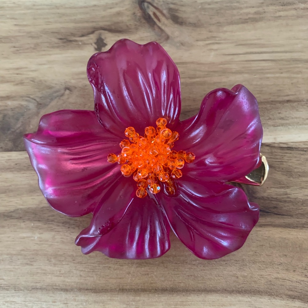 Zara purplish red lucite flower floral hair barrette pin clip NWOT